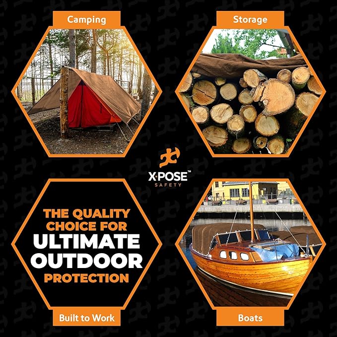 Multipurpose Protective Cover Brown Poly Tarp 9' x 12' - Durable, Water Resistant, Weather Resistant - 5 Mil Thick Polyethylene - by Xpose Safety