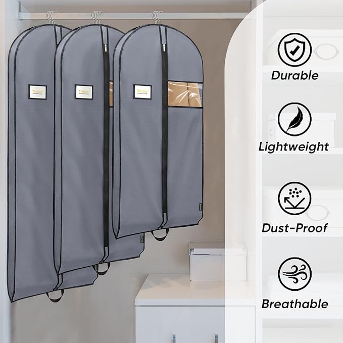 BALEINE 2PK Heavy Duty Garment Bag with Shoe Storage Travel Bag for Dresses, Suit, Coats Travel Essential (43", Grey)