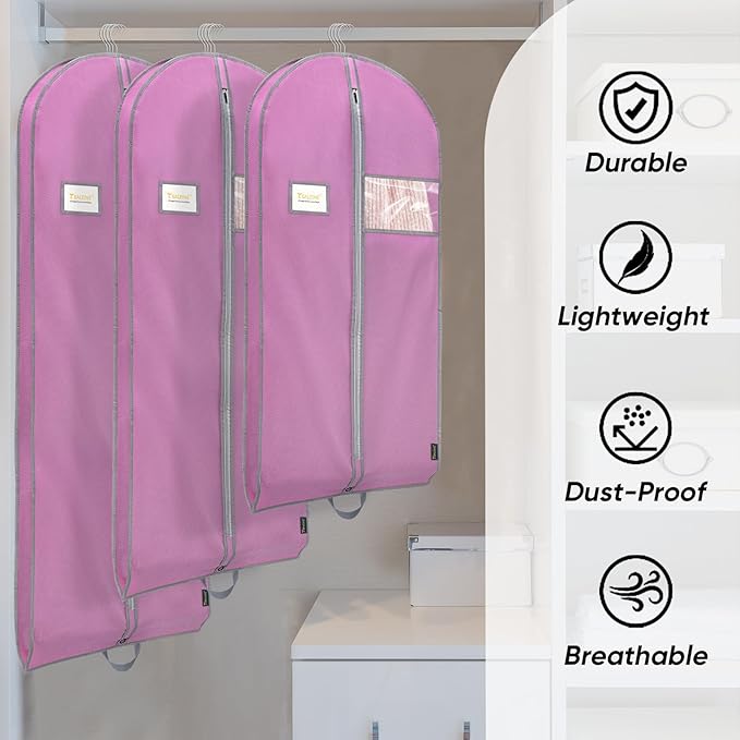 BALEINE 1PK Heavy Duty Garment Bag with Shoe Storage Travel Bag for Dresses, Suit, Coats Travel Essential (43", Pink)