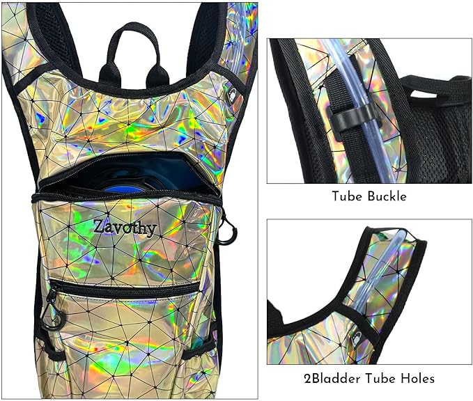 Reflective Hydration Backpack, Hydration Pack - Water Backpack with 2L/3L Hydration Bladder, Essential for Festivals - Rave Hydration Pack for Hiking, Running, Cycling, and Festivals