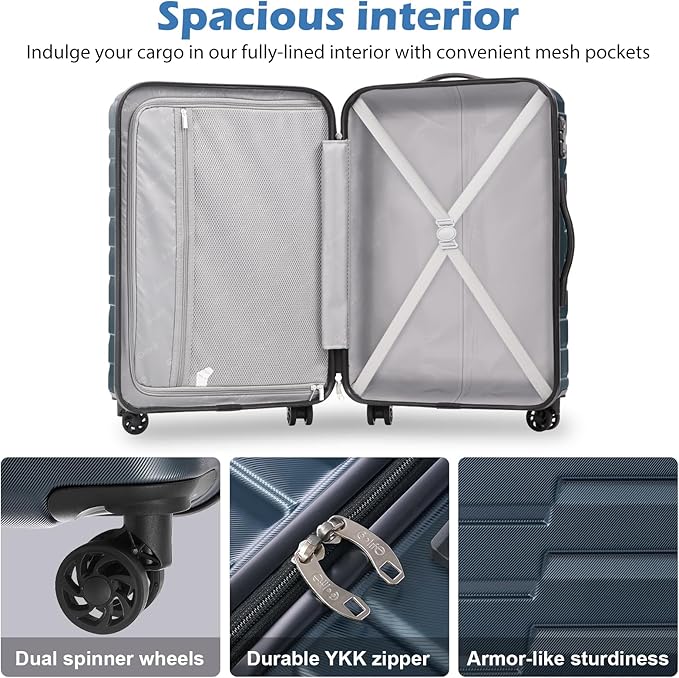 Coolife Luggage Expandable Suitcase set PC ABS TSA Lock Spinner Carry on 3 Piece Sets (brown)