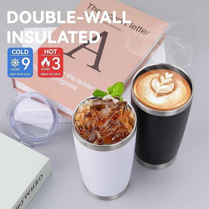 HASLE OUTFITTERS 20oz Stainless Steel Tumblers Bulk, Insulated Travel Cup with Lid, Double Wall Vacuum Coffee Mug for Cold & Hot Drinks 8 Pack, Orange