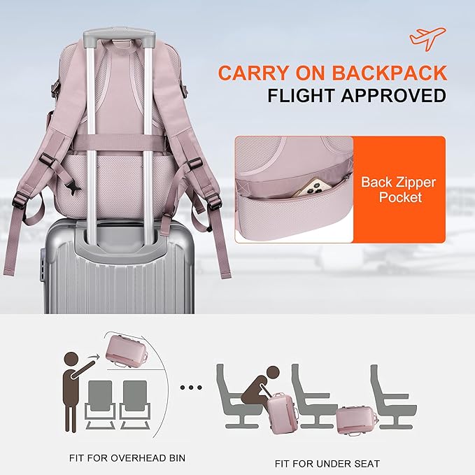 PIJUSHI Travel Backpack for Women Expandable Carry on Luggage Backpack Airline Approved Personal Item Laptop Bag(PE034 Light Purple)