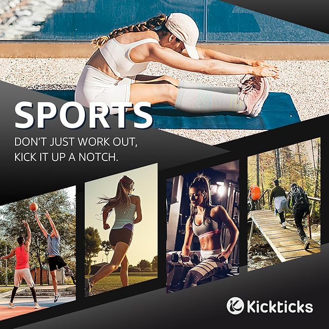 Kickticks 4 Pairs Compression Socks for Woman & Man Unisex 20-30mmHg Knee high Plus Size Wide Calves for Flying Running…