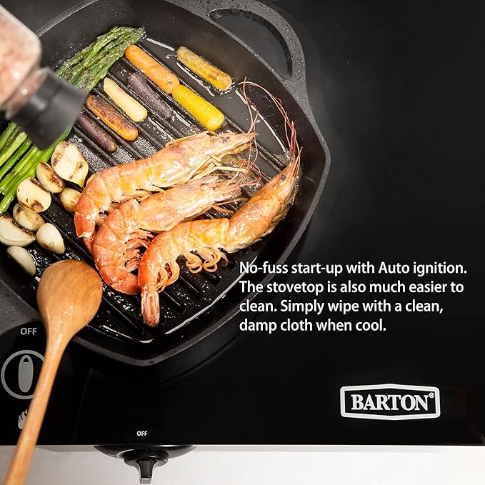 Barton Double Burner Stove w/Auto Ignition LPG Tempered Glass Outdoor Propane Portable Camping Cooktop Range 2-Burner Gas Burner