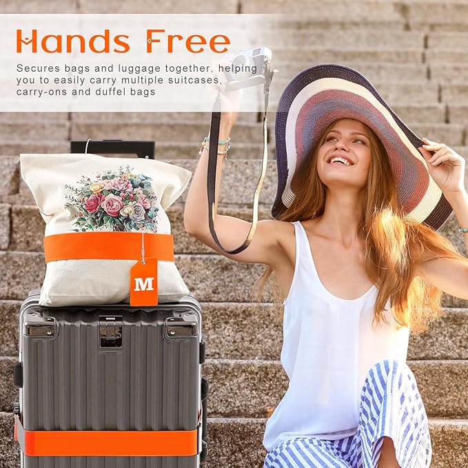Weewooday 8 Pcs Luggage Straps Suitcase Tags Set for TSA Approved, 4 Travel Adjustable Suitcase Belt, 4 Silicone Luggage Tags with Name ID Card Travel Accessories(Light Orange,M)