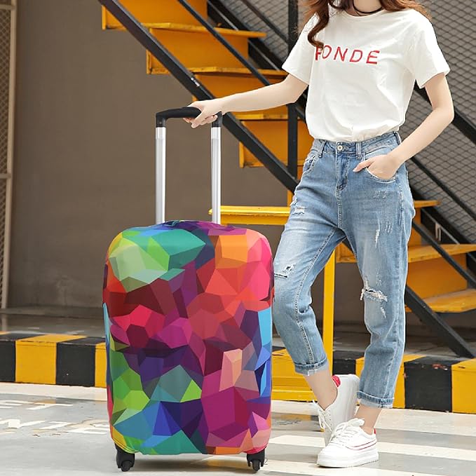 Explore Land Travel Luggage Cover Suitcase Protector Fits 23-26 Inch Case (Geometry, M)