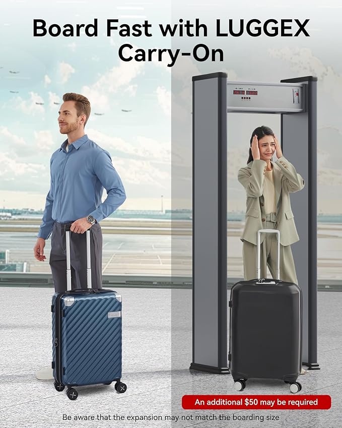 LUGGEX Luggage with Spinner Wheels, Polycarbonate Expandable Hard Shell Suitcase, Carry On 20 Inch, Silver