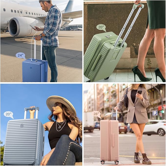 Hard Shell Suitcases Expandable Travel Luggage Sets 3 Piece, Carry on and Check in 3 Piece Luggage Suitcase Sets with Spinner Wheels Cup Holder Charger Built in (Pink, 20/24/28)