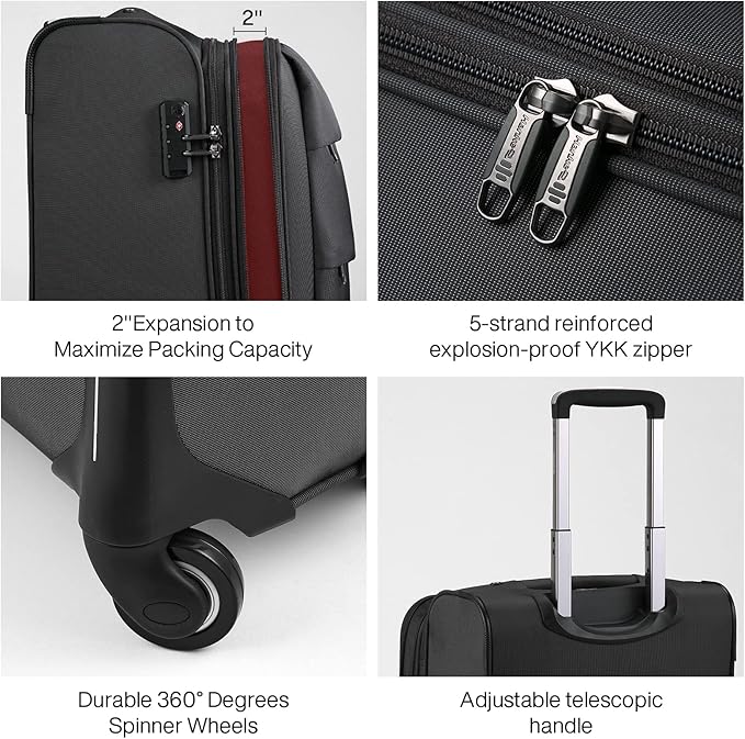 Hanke 20/24/28 Inch 3 Piece Luggage Set with Spinner Wheels Expandable Luggage Large Suitcases with Wheels Softside Checked Luggage Rolling Suitcase with Lock Lightweight Travel Luggage.(Dark Gray)