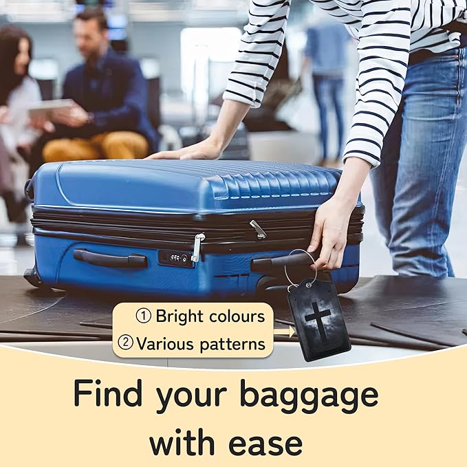 Cross Luggage Tags for Suitcase,3 Pack Luggage Tag Leather Privacy Cover ID Label with Stainless Steel Loop for Women Men