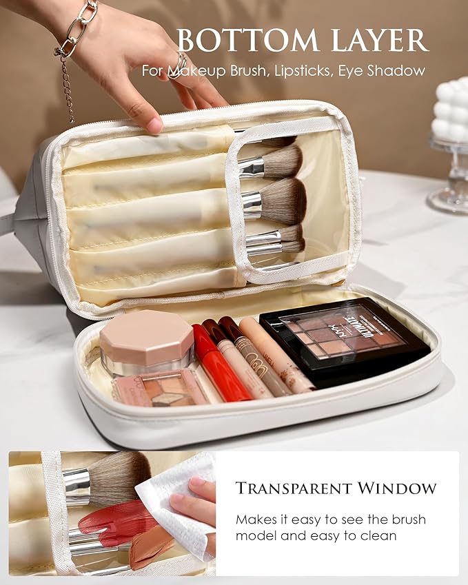 Wedding Party Gifts, Birthday Gift for Her, Makeup Bags, Waterproof Double Layer Cosmetic Bag, Large Capacity PU Leather Makeup Bags Letter Travel Toiletry Bag, Initial Gifts for Coworkers