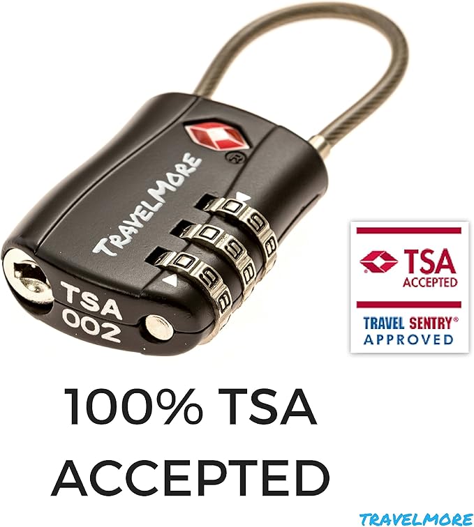 8 Pack TSA Approved Travel Combination Cable Luggage Locks for Suitcases - 4 Black & 4 Orange