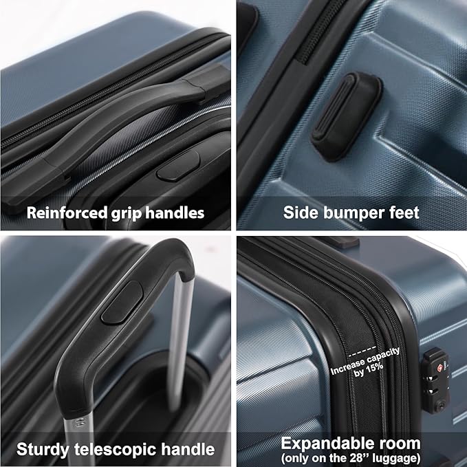 Coolife Larage Luaggage Hardside Expandable Suitcase with Spinner Wheels Checked 28-Inch（Blue）