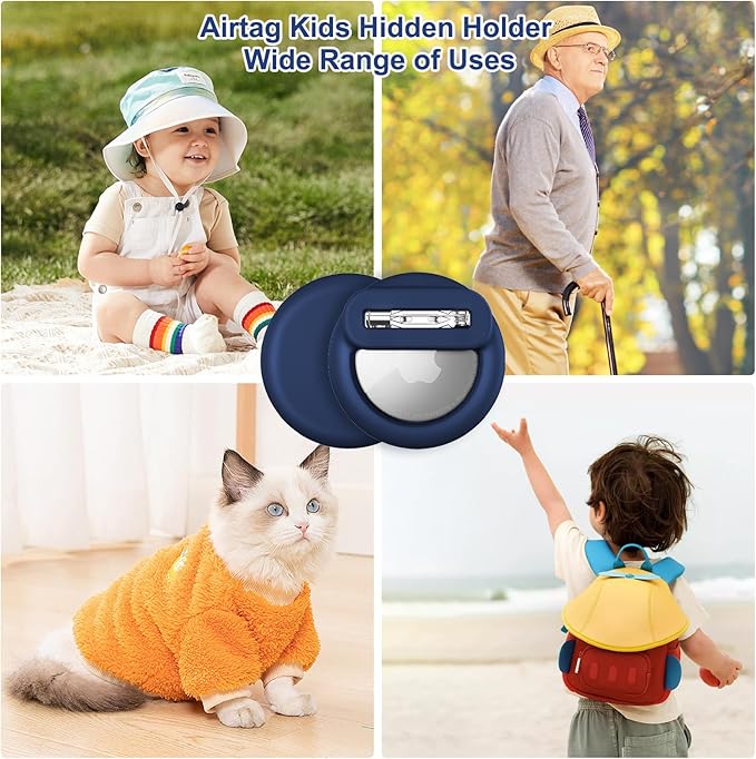Compatible for Air Tags-4 Pack Apple Kids Hidden, for AirTag Hidden Kid Holder with Invisible Pin, for Kids, Elderly, Luggage, Clothing (Black Dark Green Gray Navy Blue)