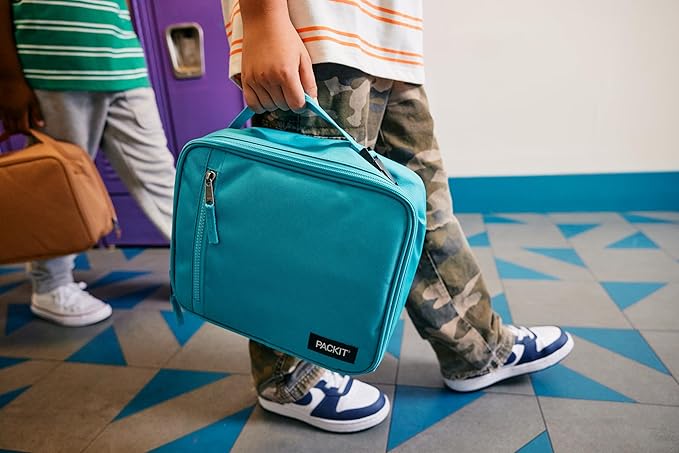 PackIt Freezable Classic Lunch Box, Happy Clouds, Built with ECOFREEZE Technology, Fully Freezable, Collapsible, Reusable, With Zip Front Pocket and Buckle Handle, Designed for Fresh Lunch On the Go