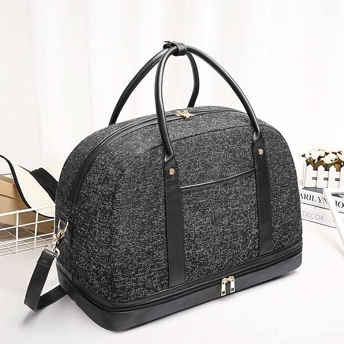 Weekender Bag for Women Canvas Overnight Bag Large Travel Tote Bag Carry on Shoulder Duffle Bag With Shoe Compartment,Perfect for Travel/Daily Use/Birthday Gift …