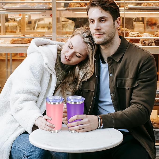 20 oz Tumbler with lid Double Wall Vacuum Insulated Tumblers Stainless Steel Coffee Mug Travel Coffee Tumbler Powder Coated Tumbler Cup Keep Hot&Cold - (Pink 12 Pack)