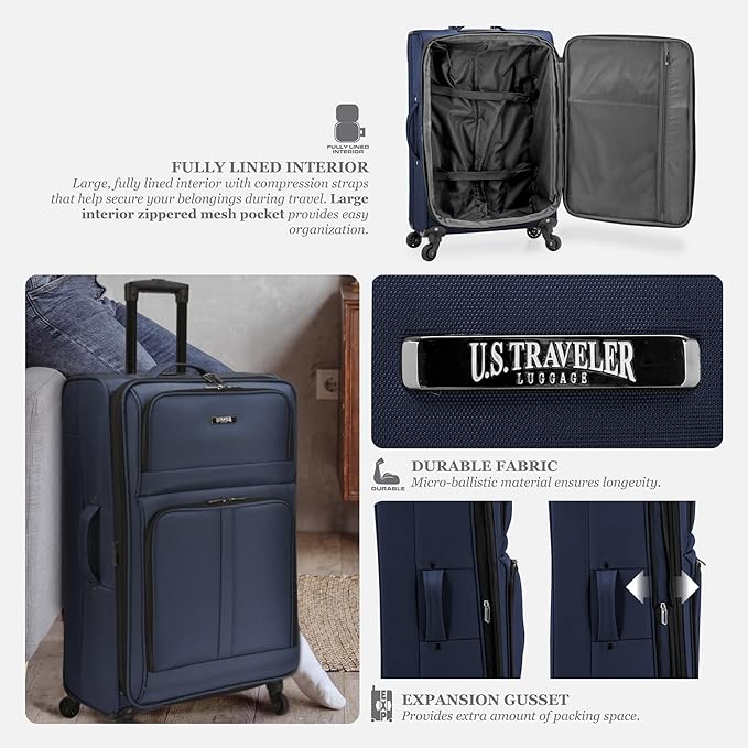 U.S. Traveler Anzio Softside Expandable Spinner Luggage, Dark Grey, Carry-on 22-Inch