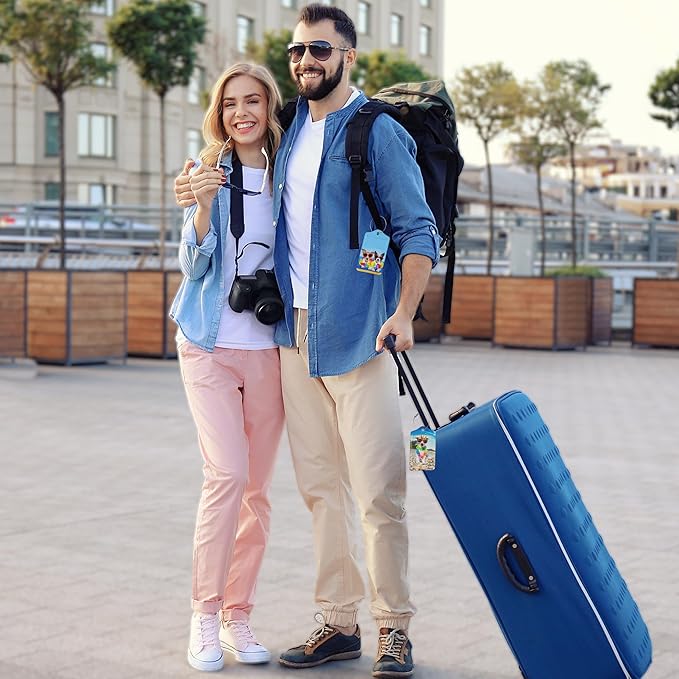 Dogs on Beach Luggage Tags for Suitcases,2 Pack Hawaii Luggage Tag,Leather Stainless Steel Loop Label Tag for Women Men Girls Travel Bag Suitcase