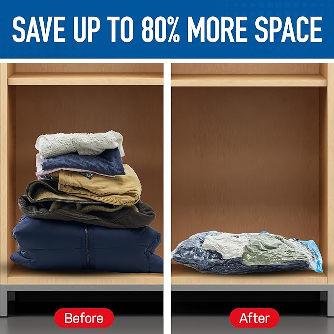 5 Pack Small Vacuum Storage Bags for Comforters, Blankets & Clothes – Vacuum Sealed Compression Bags with Hand Pump – Space Saver Storage Bags for Bedding, Moving, Travel & Organization