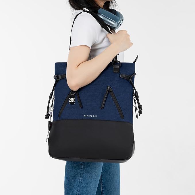 Sherpani Tempest, Anti-Theft Convertible Backpack, Teacher Tote Bag, Travel Backpack for Women, Fits 15 Inch Laptop (No Sleeve) (Indigo)