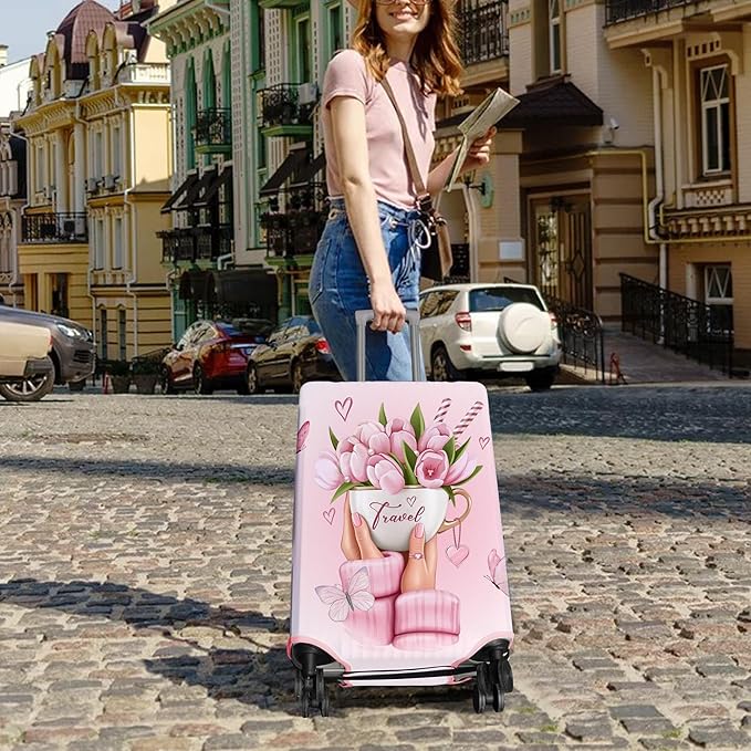Travel Luggage Cover Suitcase Protector Fits 18-32 Inch Wheel Covers PatternedTravel Related Items Flower Luggage Protector Elastic XL