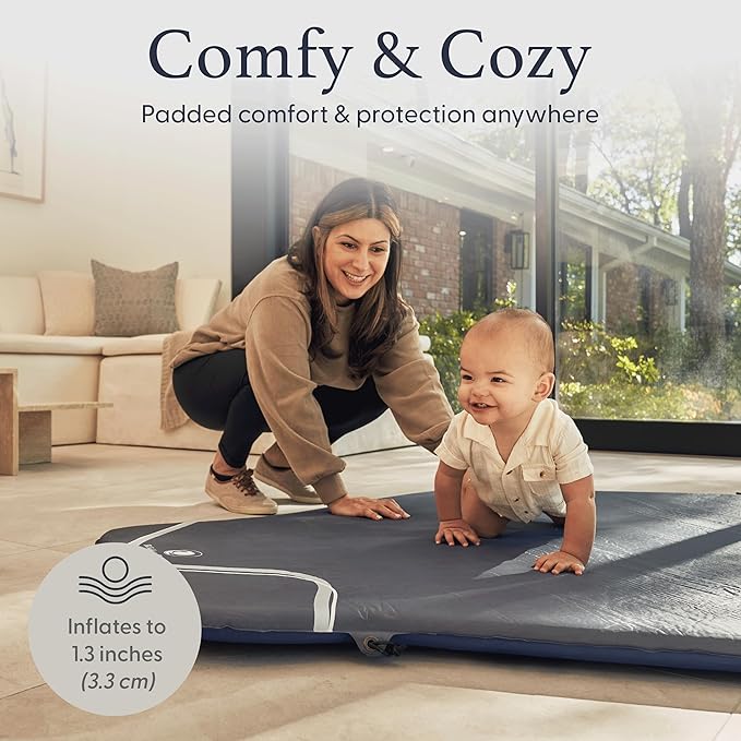 POP 'N GO PLAYPEN Baby Playmat for The Pop 'N Go Baby Playpen - 1.3" Thick Self-Inflating Playmat for Placement Underneath or for Standalone Usage - Soft and Comfy Portable Pad w/Travel Bag