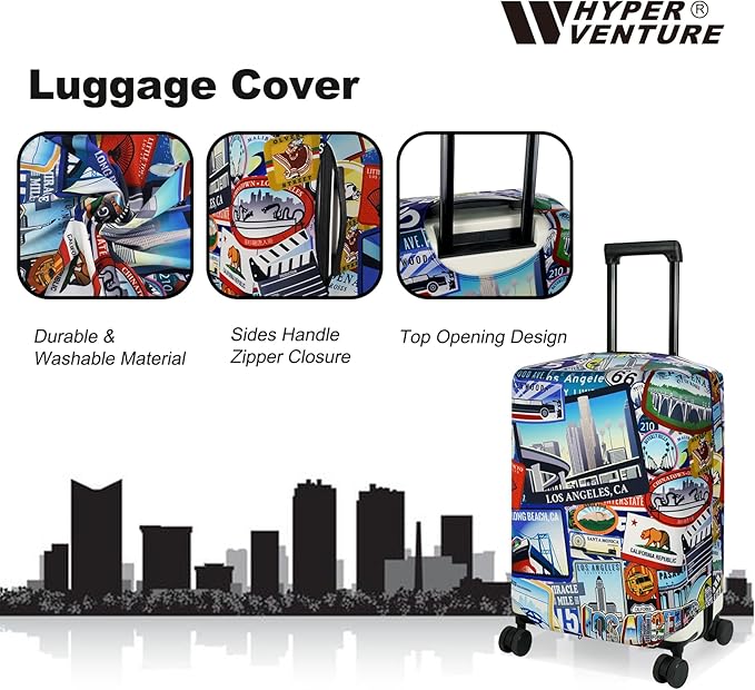 HYPER VENTURE Washable Luggage Cover - Fashion Suitcase Protector Fits 18-22 Inch Luggage (Travel Location, S)