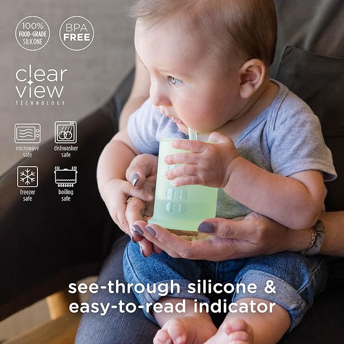 Olababy Silicone Training Cup with Straw Lid | Babies Water Drinking Cup | 6+ Mo Infant To 12-18 Months Toddler | Sippy Cup For Kids & Smoothie Cup | Baby Led Weaning (Lemon, 5 oz)