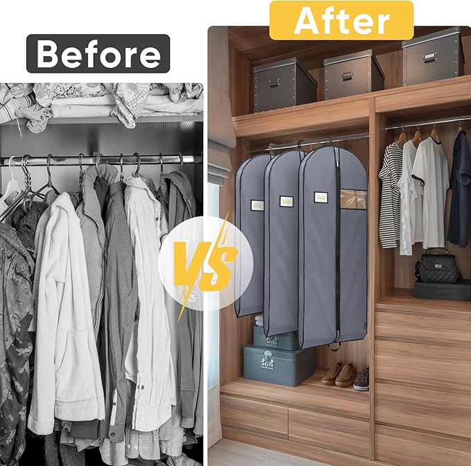BALEINE 1PK Heavy Duty Garment Bag with Shoe Storage Travel Bag for Dresses, Suit, Coats Travel Essential (43", Grey)