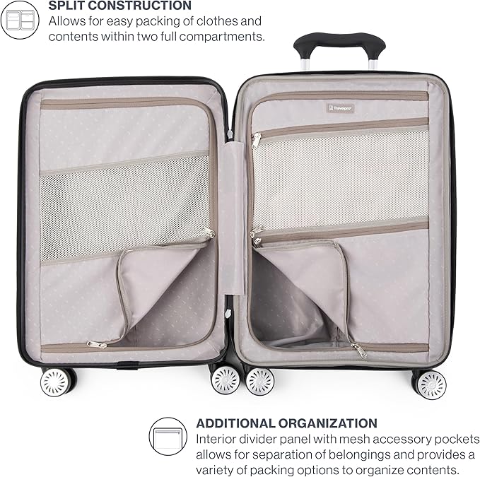 Travelpro Pathways 3 Hardside Expandable Luggage, 8 Spinner Wheels, Lightweight Hard Shell Suitcase, Checked Medium 25 Inch, Black Knight