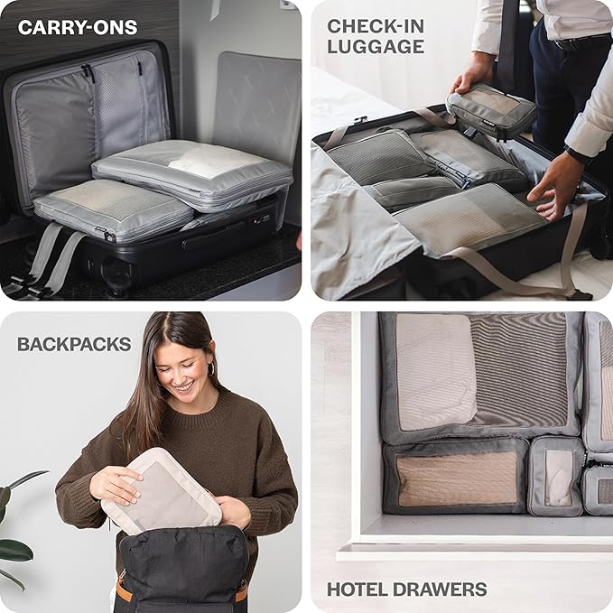 Compression Packing Cubes for Travel - Luggage Organizer Bags - Double Zipper Packing Cubes for Suitcases (6-Pack, Purple)