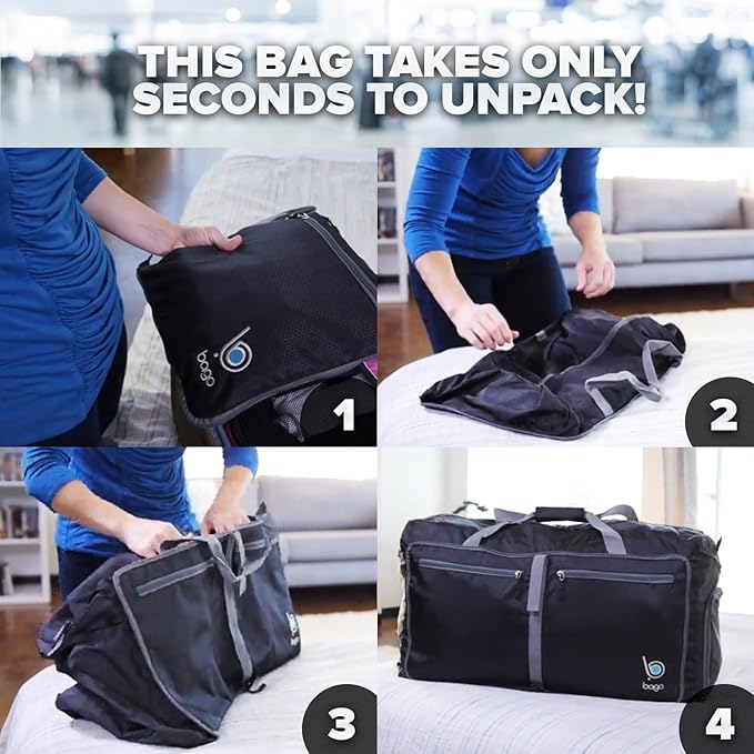Bago Big XXL Foldable Duffel Bags for Traveling Women & Men - 140L Packable Duffle Bag for Travel with Shoe Compartment - Water Repellant, Heavy Duty, Lightweight Folding & Collapsible (Purple)