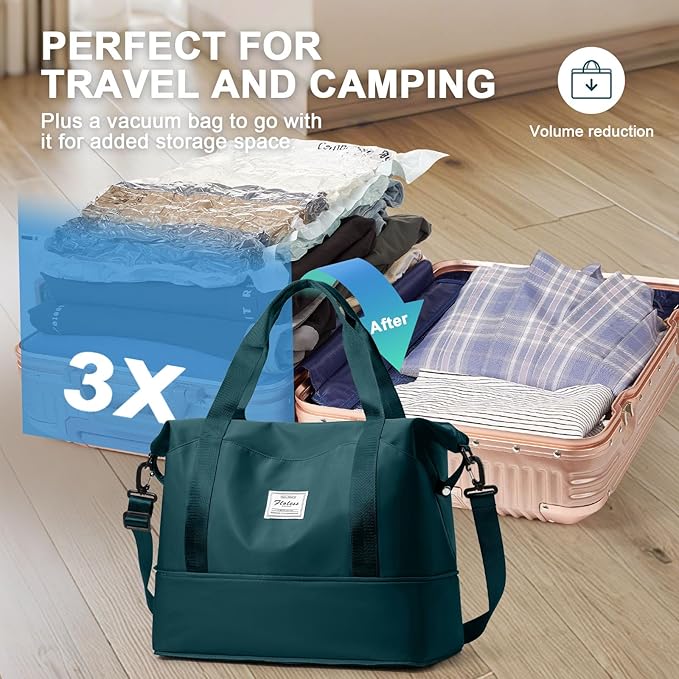 Travel Duffel Bag, Sports Tote Gym Bag, Shoulder Weekender Overnight Bag for Women