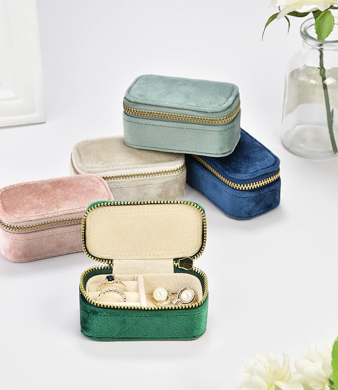 TAIMY Mini Jewelry Travel Case, Velvet Small Travel Jewelry Box, Portable Jewelry Travel Organizer Box for Rings Earrings Necklaces, Gifts for Women Girls(Navy Blue)
