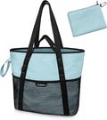 Beach Bag with Zipper - 8 Pockets Sandproof Beach Tote Bag for Women,Foldable Lightweight Family Swim Bag Vacation