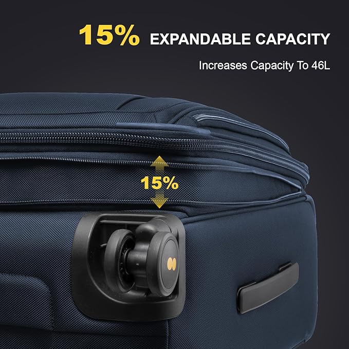 LEVEL8 Carry On Luggage Airline Approved with Compartment, Softside Expandable Rolling Suitcase with Spinner Wheels, Blue, Carry-On 20-Inch