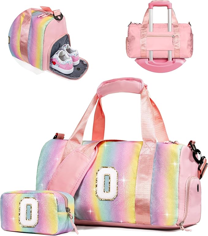 Graduation Gifts for Girls-Girl Gym Bag with Shoe Compartment, Kid Personalized Weekender Overnight Bags, Initial Travel Tote with Makeup Pouch, Gift Ideas for Niece Sister (Letter O)