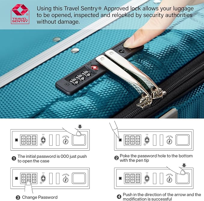 Hanke 26 Inch Large Luggage Suitcase Top Opening Aluminum Frame Tsa Luggage Hard Shell Suitcases with Wheels for Travel Woman Men, Caribbean Blue
