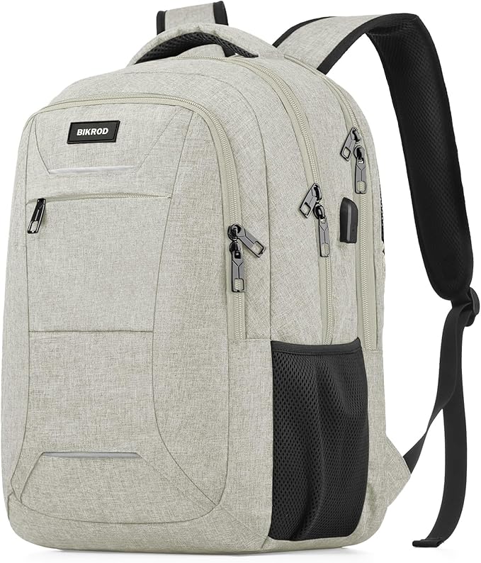 Backpack for Men Women, School Backpacks for Teen Boys, Business Anti Theft Sturdy Travel Laptop Backpack with USB Charging Port, Water Resistant 15.6 Inch Computer Bag Gift, Beige