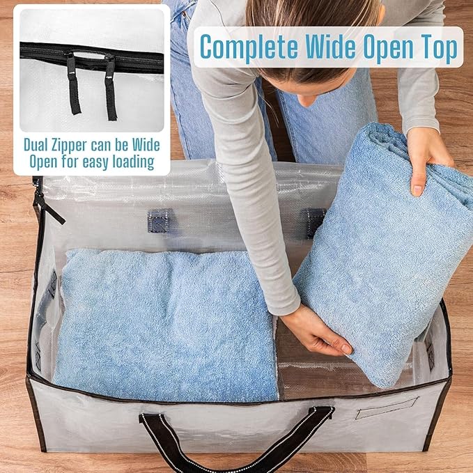 VENO 10 Pack Moving Bags, Comforter and Blanket Storage Bags for Closet, Moving Boxes, Boxes with Lids Alternative, College Dorm Packing Supplies, Foldable Heavy-Duty Tote (Clear, 10 Pack)