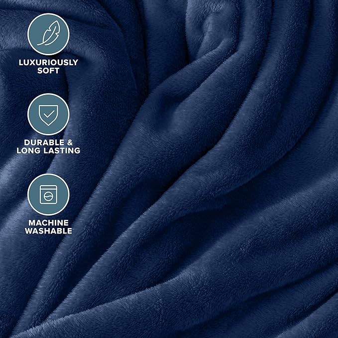 Bare Home Fleece Blanket - Throw/Travel - Ultra-Soft Lightweight for Bed, Sofa, and Couch - Luxury Microplush - Cozy Warm Blanket (Throw/Travel, Dark Blue)