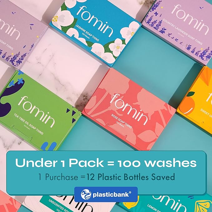 FOMIN - Paper Soap Sheets for Hand Washing - (100 Sheets) Jasmine Portable Travel Soap Sheets, Dissolvable Camping Mini Soap, Portable Hand Soap sheet
