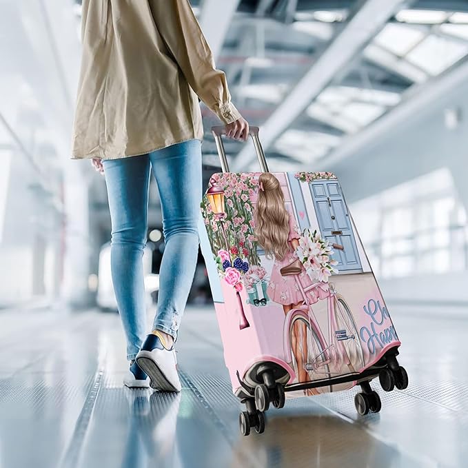 Travel Luggage Cover Suitcase Protector Fits 18-32 Inch Wheel Covers PatternedTravel Related Items Flower Luggage Protector Elastic L
