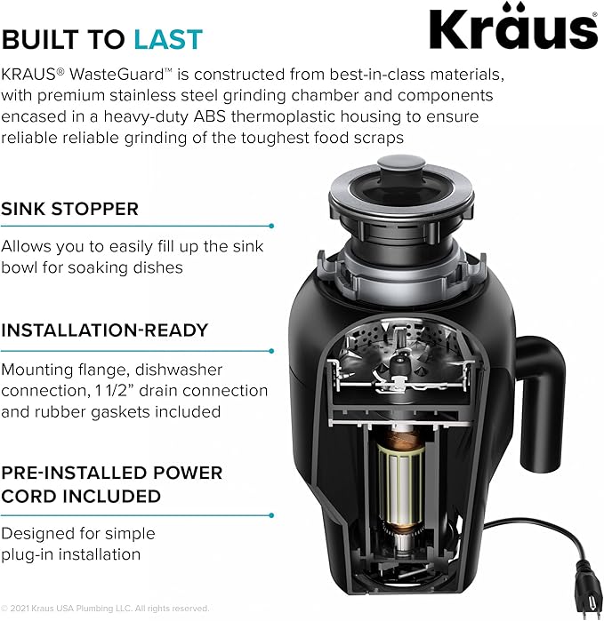 KRAUS Standart PRO™ 32-inch 16 Gauge Undermount Single Bowl Stainless Steel Kitchen Sink with WasteGuard™ Continuous Feed Garbage Disposal, KHU100-32-100-75MB