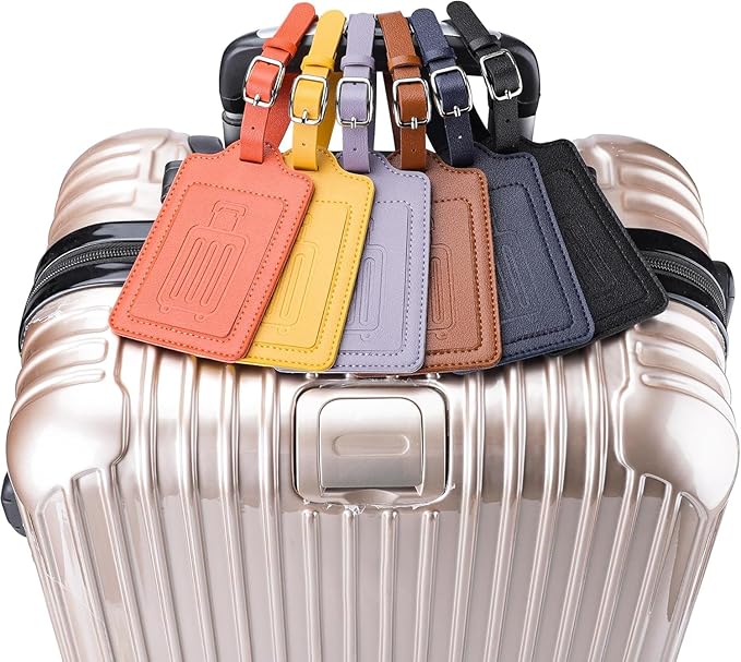 Teskyer Luggage Tags for Suitcases, TSA Approved with Privacy Protection Cover, Premium Faux Leather Bag Tags for Travel - 4 Pack, Yellow