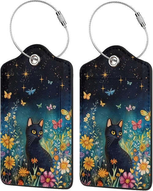 2 Pack Luggage Tag for Suitcase, Cute Unique Leather Suitcase Tags Identifiers with Privacy Name Address Labels & Durable Steel Loop for Women Men Travel