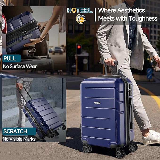 Hoteel Luggage Sets 5 Piece, ABS+PC Hard Shell Expandable Suitcases with Wheels, TSA Aproved Lock and Carry on Bags, Travel Suit Case Set for Men and Women, (5-Piece, Blue)