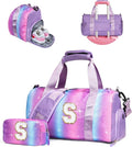 Cool Stuff for Teen-Girl Gym Bag with Shoe Compartment, Kid Personalized Weekender Ballet Bags, Initial Travel Tote with Makeup Pouch, Gift for 7 8 9 10 11 12 Year Old Girls (Letter S)